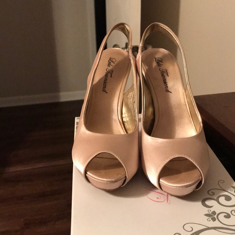 Gold Satin Platform Heels